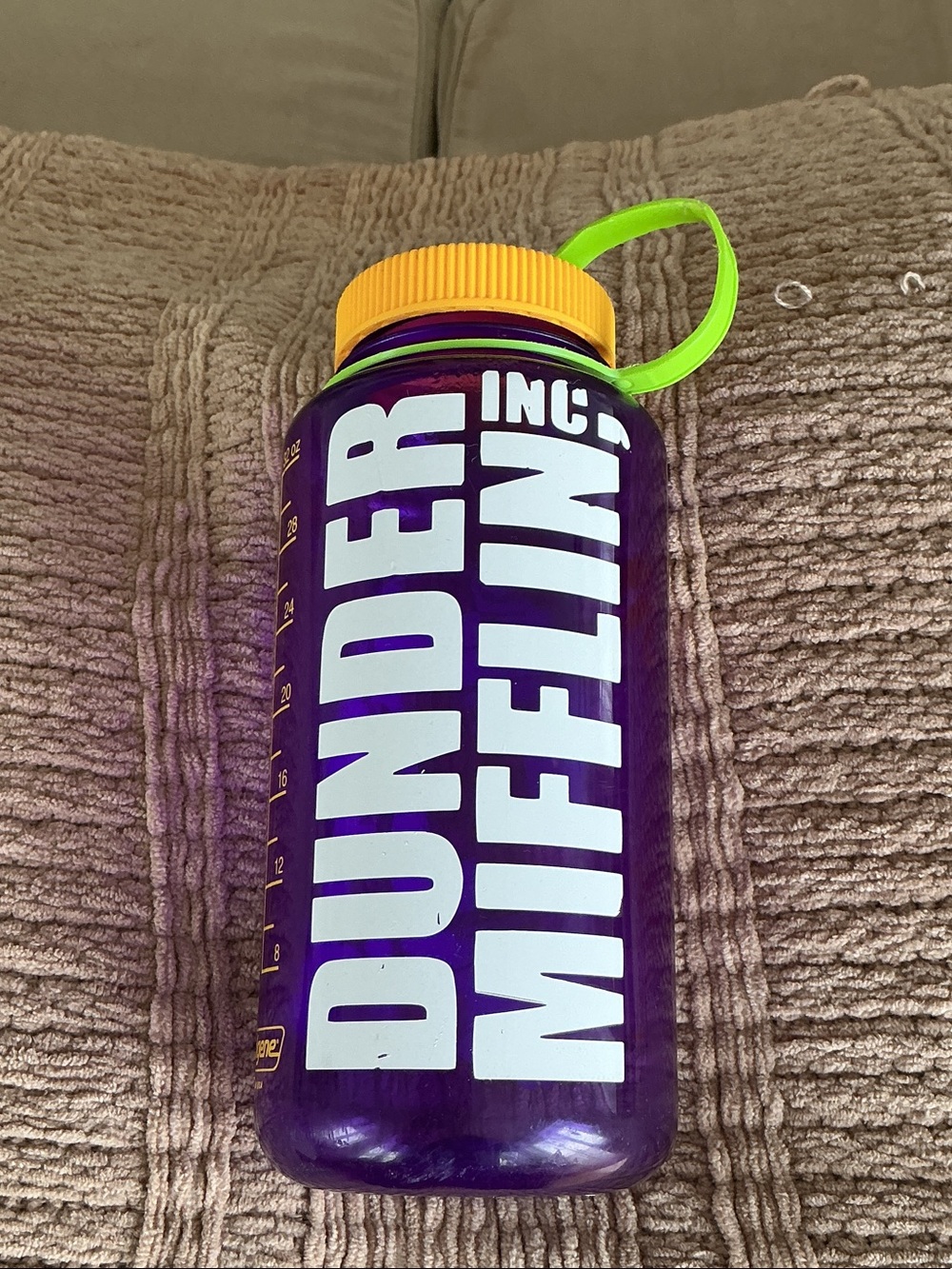Dunder Mifflin Purple Water Bottle with Yellow Cap